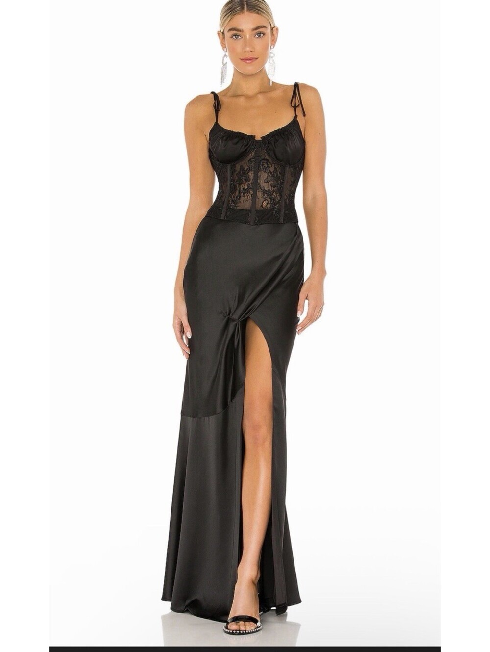 V. Chapman Calla Lily Gown in Black High Slit Wrap Skirt insanely GORGEOUS $499